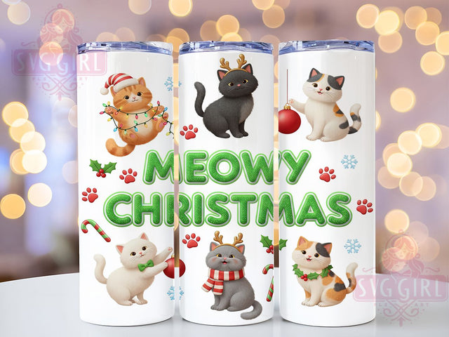 Meowy Christmas Cat Tumbler, Cute Cat Wrap, Holiday Kitty Design, Sublimation Cup, 20oz Skinny Tumbler, Festive Cat Drinkware, Christmas Cat Style Sublimation SvggirlplusArt 