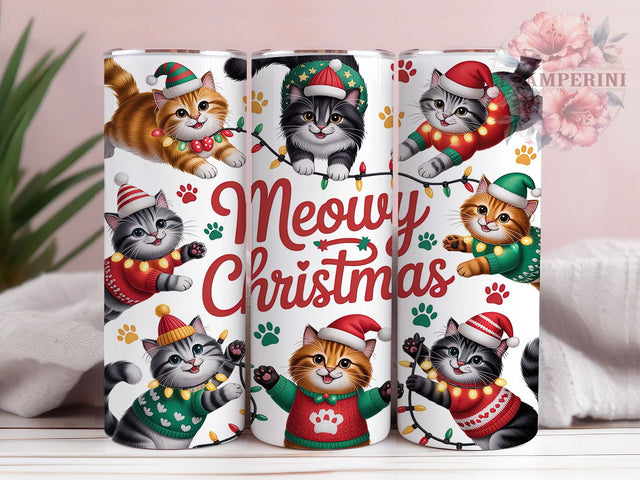 Meowy Christmas Cat Tumbler, Meowy Christmas Wrap, Funny Holiday Sublimation Design, Cute Cat Cup, 20Oz Skinny Tumbler Wrap, Festive Kitty Mug, Whimsical Christmas Design Sublimation Li Zamperini 
