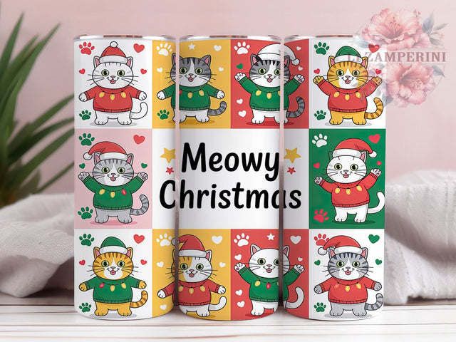 Meowy Christmas Cat Tumbler, Meowy Christmas Wrap, Funny Holiday Sublimation Design, Cute Cat Cup, 20Oz Skinny Tumbler Wrap, Festive Kitty Mug, Whimsical Christmas Design Sublimation Li Zamperini 