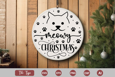 Meowy Christmas SVG Design, Cat Christmas Round Ornament SVG Design, Pet Animal Quotes, SVGs,Quotes and Sayings,Food & Drink,On Sale, Print & Cut SVG DesignPlante 503 