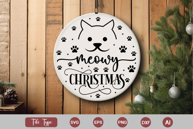Meowy Christmas SVG Design, Cat Christmas Round Ornament SVG Design, Pet Animal Quotes, SVGs,Quotes and Sayings,Food & Drink,On Sale, Print & Cut SVG DesignPlante 503 