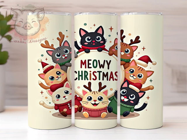 Meowy Christmas Tumbler, Cat Christmas PNG, Holiday Drinkware, Cute Cat Design, Sublimation Wrap, Festive Cat Gift, Christmas Tumbler Wrap Sublimation Lara' s Designs 
