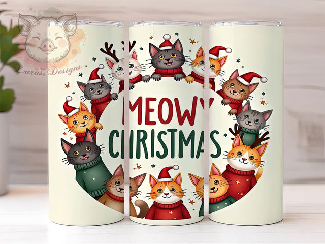 Meowy Christmas Tumbler, Cat Christmas PNG, Holiday Drinkware, Cute Cat Design, Sublimation Wrap, Festive Cat Gift, Christmas Tumbler Wrap Sublimation Lara' s Designs 