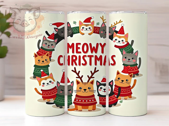 Meowy Christmas Tumbler, Cat Christmas PNG, Holiday Drinkware, Cute Cat Design, Sublimation Wrap, Festive Cat Gift, Christmas Tumbler Wrap Sublimation Lara' s Designs 