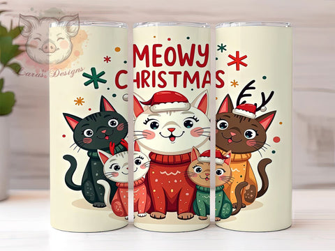 Meowy Christmas Tumbler, Cat Christmas PNG, Holiday Drinkware, Cute Cat Design, Sublimation Wrap, Festive Cat Gift, Christmas Tumbler Wrap Sublimation Lara' s Designs 