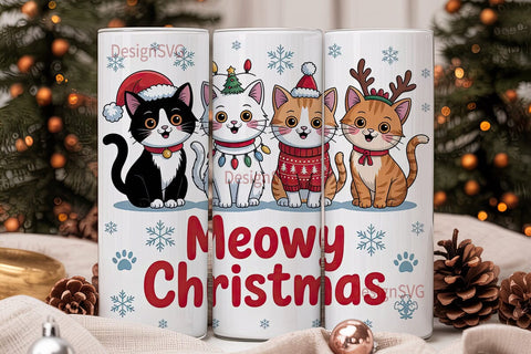 Meowy Christmas Tumbler Wrap Sublimation DesignSVG 