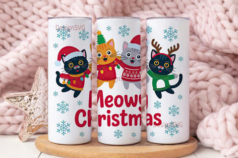 Meowy Christmas Tumbler Wrap Sublimation DesignSVG 