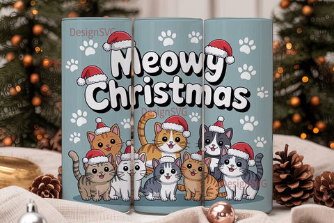 Meowy Christmas Tumbler Wrap Sublimation DesignSVG 