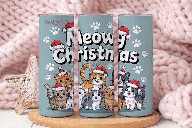 Meowy Christmas Tumbler Wrap Sublimation DesignSVG 