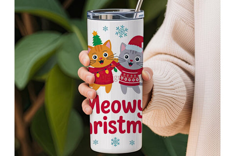 Meowy Christmas Tumbler Wrap Sublimation DesignSVG 