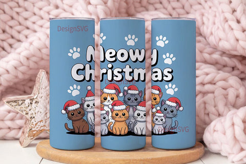 Meowy Christmas Tumbler Wrap Sublimation DesignSVG 