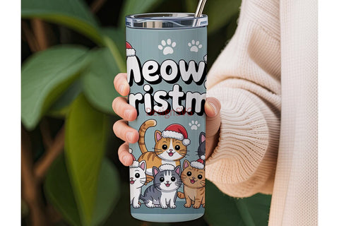 Meowy Christmas Tumbler Wrap Sublimation DesignSVG 