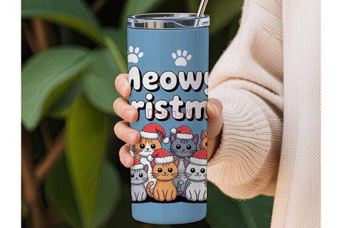 Meowy Christmas Tumbler Wrap Sublimation DesignSVG 