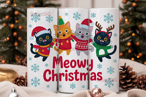 Meowy Christmas Tumbler Wrap Sublimation DesignSVG 