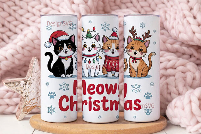 Meowy Christmas Tumbler Wrap Sublimation DesignSVG 