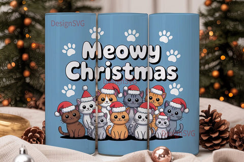 Meowy Christmas Tumbler Wrap Sublimation DesignSVG 