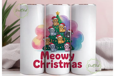 Meowy Christmas Tumbler Wrap Sublimation PixelChick 
