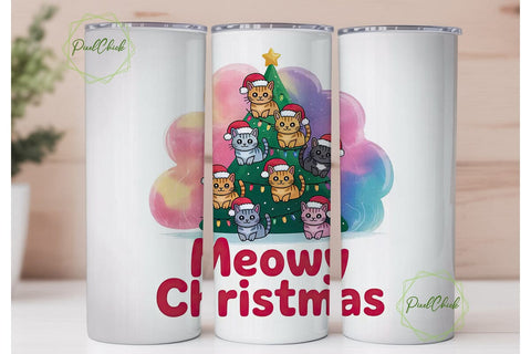 Meowy Christmas Tumbler Wrap Sublimation PixelChick 