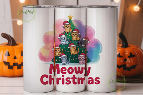 Meowy Christmas Tumbler Wrap Sublimation PixelChick 