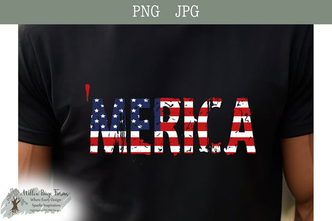'MERICA Distressed Sublimation Design | PNG & JPG Patriotic Digital Download Sublimation Willow Paige Farms 