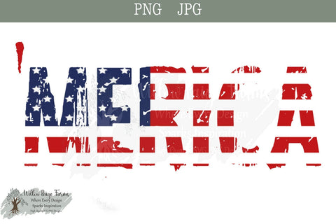 'MERICA Distressed Sublimation Design | PNG & JPG Patriotic Digital Download Sublimation Willow Paige Farms 