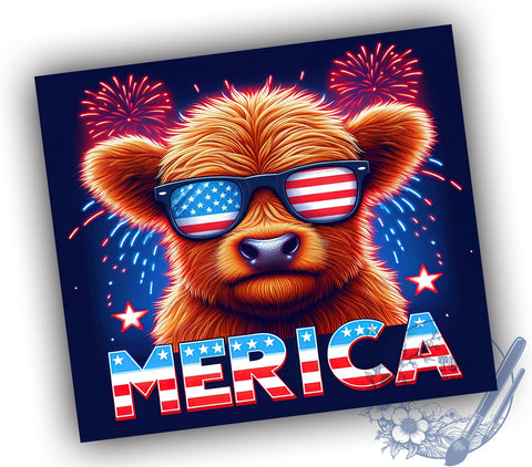Merica Highland Cow 20oz Skinny Tumbler, Patriotic Highland Cow Tumbler Png, Straight & Tapered Tumbler Wrap, Instant Digital Download Sublimation ToriDesigns 