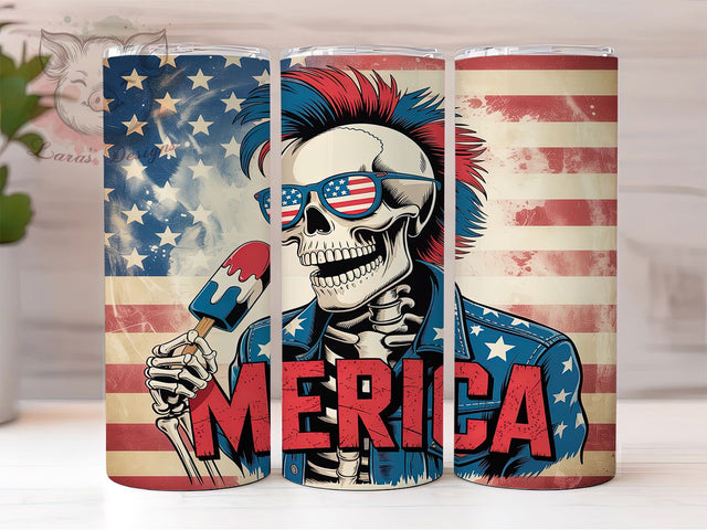 Merica Skeleton Patriotic Tumbler, Skeleton America Cup, July Fourth Humor, Merica Skull Design, Patriotic Skeleton Art, Holiday Humor Cup, American Gothic Fun Sublimation Lara' s Designs 