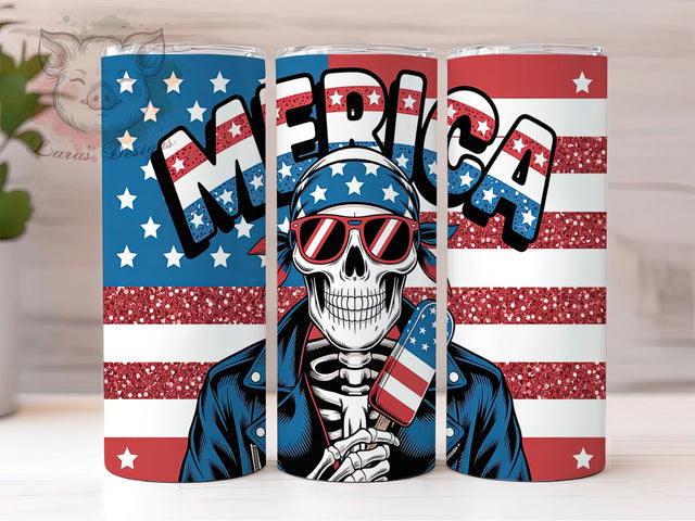 Merica Skeleton Patriotic Tumbler, Skeleton America Cup, July Fourth Humor, Merica Skull Design, Patriotic Skeleton Art, Holiday Humor Cup, American Gothic Fun Sublimation Lara' s Designs 