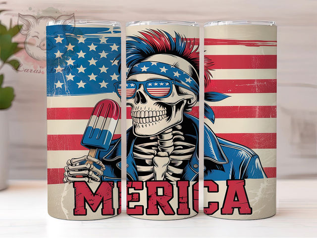Merica Skeleton Patriotic Tumbler, Skeleton America Cup, July Fourth Humor, Merica Skull Design, Patriotic Skeleton Art, Holiday Humor Cup, American Gothic Fun Sublimation Lara' s Designs 