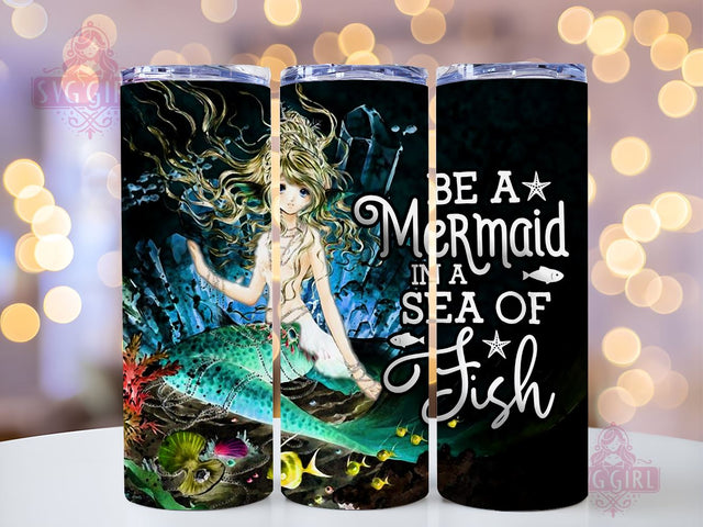Mermaid 20oz Tumbler Wrap Sublimation Design, Straight Tapered Tumbler Wrap, Mermaid Ocean Life Tumbler Png, Instant Digital Download Sublimation SvggirlplusArt 