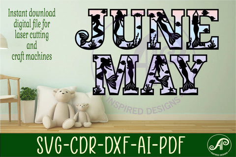 Mermaid alphabet set. 2 layer letters. 57 letter SVG APInspireddesigns 