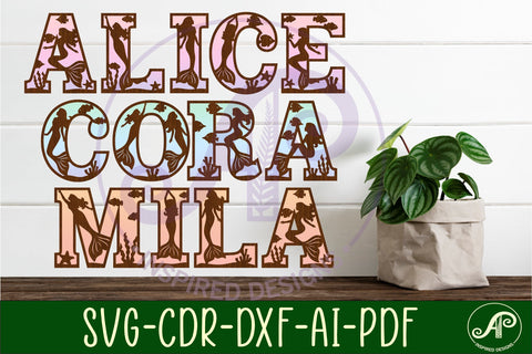 Mermaid alphabet set. 2 layer letters. 57 letter SVG APInspireddesigns 