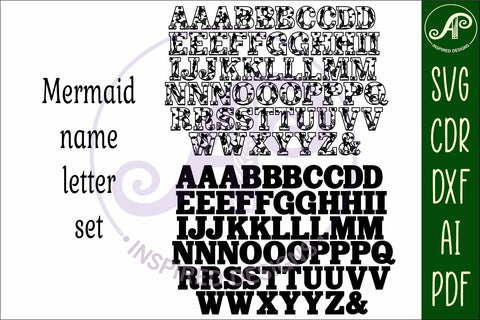 Mermaid alphabet set. 2 layer letters. 57 letter SVG APInspireddesigns 