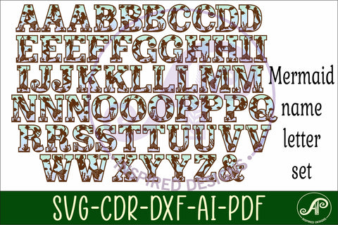 Mermaid alphabet set. 2 layer letters. 57 letter SVG APInspireddesigns 