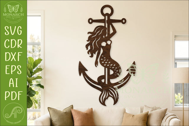 Mermaid Anchor SVG Nautical Wall Art Laser Cut File Coastal Ocean Decor Design SVG APInspireddesigns 
