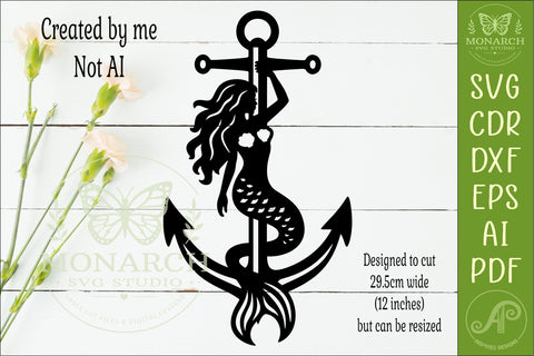 Mermaid Anchor SVG Nautical Wall Art Laser Cut File Coastal Ocean Decor Design SVG APInspireddesigns 