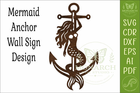 Mermaid Anchor SVG Nautical Wall Art Laser Cut File Coastal Ocean Decor Design SVG APInspireddesigns 