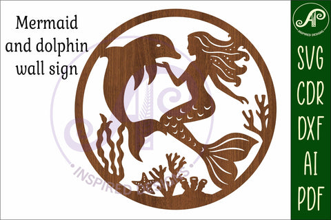 Mermaid and dolphin wall art sign, SVG file SVG APInspireddesigns 