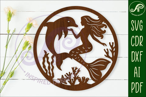 Mermaid and dolphin wall art sign, SVG file SVG APInspireddesigns 