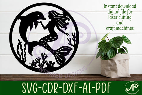 Mermaid and dolphin wall art sign, SVG file SVG APInspireddesigns 