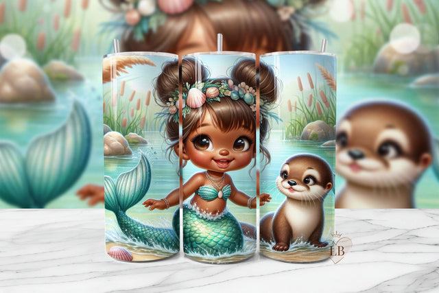 Mermaid And Otter Tumbler Wrap PNG Sublimation BijouBay 
