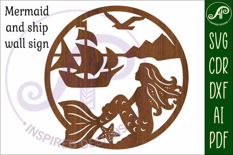 Mermaid and ship wall art sign, SVG file SVG APInspireddesigns 