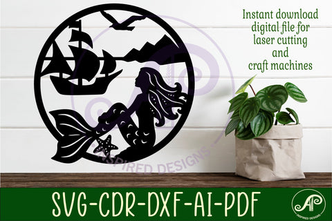 Mermaid and ship wall art sign, SVG file SVG APInspireddesigns 