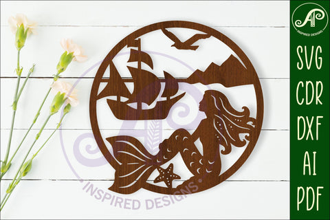 Mermaid and ship wall art sign, SVG file SVG APInspireddesigns 