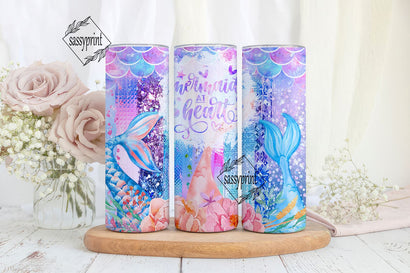 Mermaid at heart 20oz skinny tumbler sublimation design Mermaid tails and flowers Digital PNG Straight wrap Waterslide download Sublimation sassyprint 