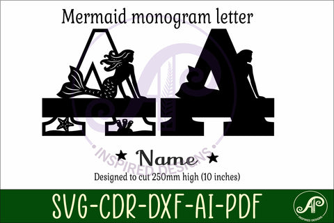 Mermaid Capital Monogram Letter name sign A SVG APInspireddesigns 