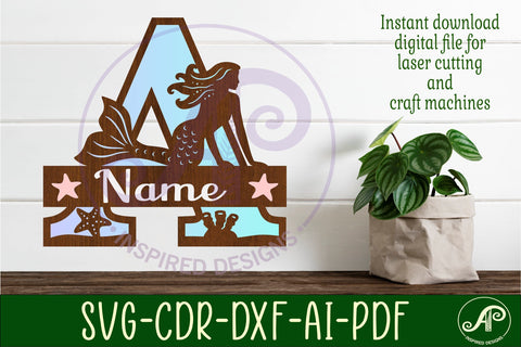 Mermaid Capital Monogram Letter name sign A SVG APInspireddesigns 