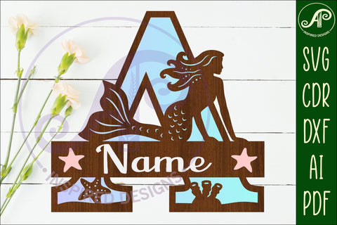 Mermaid Capital Monogram Letter name sign A SVG APInspireddesigns 