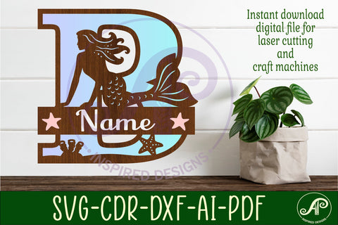 Mermaid Capital Monogram Letter name sign B SVG APInspireddesigns 