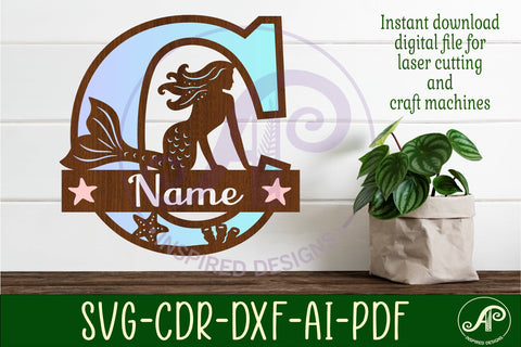 Mermaid Capital Monogram Letter name sign C SVG APInspireddesigns 
